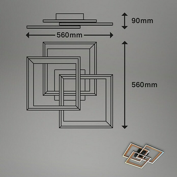 Brilo LED-Deckenleuchte Frame (50 W, L x B x H: 12,5 x 50 x 45 cm, Schwarz/Hinterschnitt Holz, Schwarz/Hinterschnitt Holz, Warmweiß) | BAUHAUS