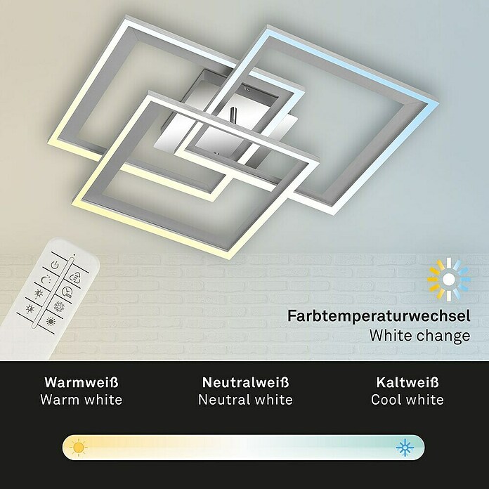 Brilo LED-Deckenleuchte Frame (50 W, L x B x H: 12,5 x 50 x 45 cm, Alu/Hinterschnitt Chrom, Alu/Hinterschnitt Chrom, Warmweiß) | BAUHAUS