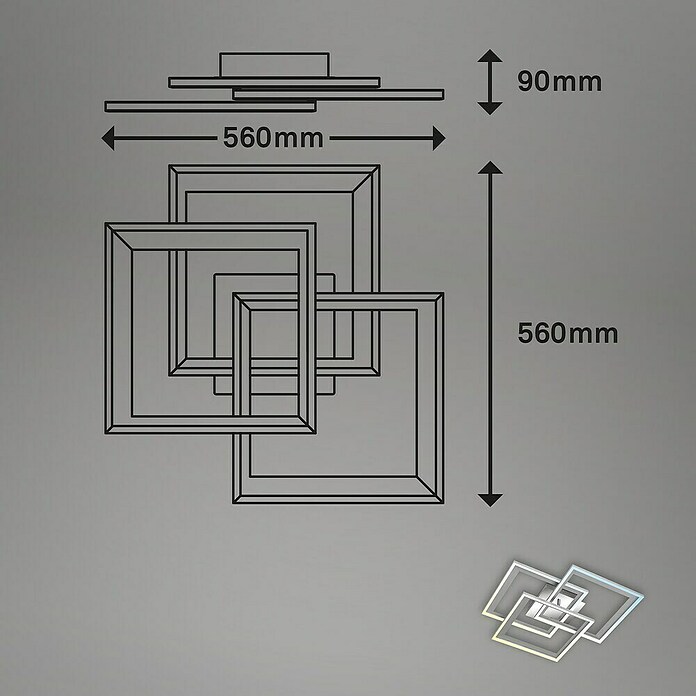 Brilo LED-Deckenleuchte Frame (50 W, L x B x H: 12,5 x 50 x 45 cm, Alu/Hinterschnitt Chrom, Alu/Hinterschnitt Chrom, Warmweiß) | BAUHAUS