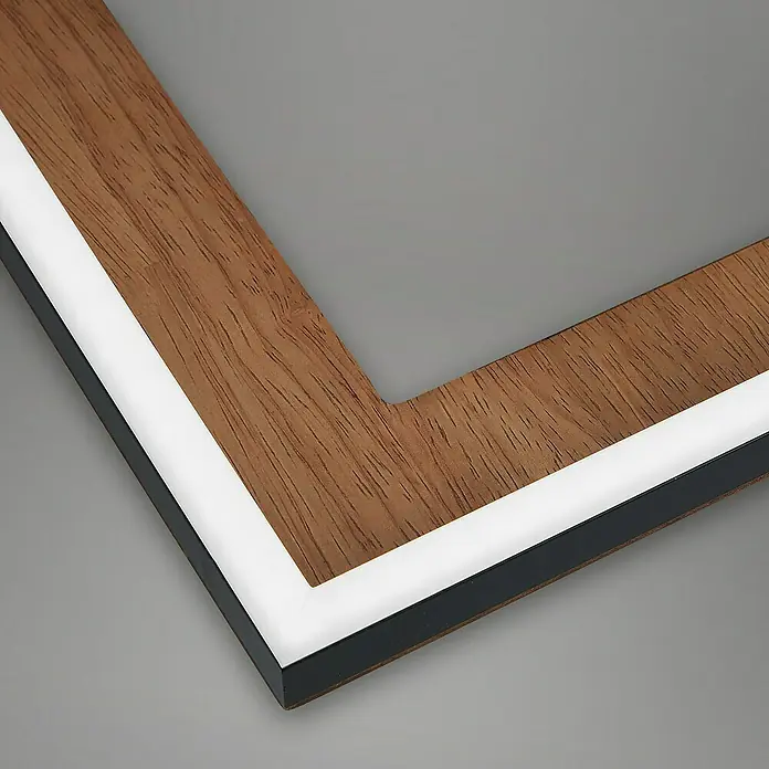 Brilo Plafón LED Frame - 50 W, L x An x Al: 12,5 x 50 x 45 cm, Madera, Negro/ Madera, Blanco cálido - Primer plano de un marco de fotos de madera con ribetes blancos y negros, ideal para decoración de pared moderna.