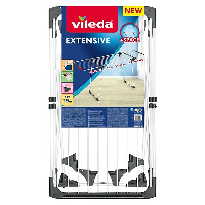 Vileda Flügel-Wäscheständer Extensive (Länge Wäscheleine: 19 m, L x B x H: 111 x 15 x 62 cm, Weiß/Schwarz) | BAUHAUS