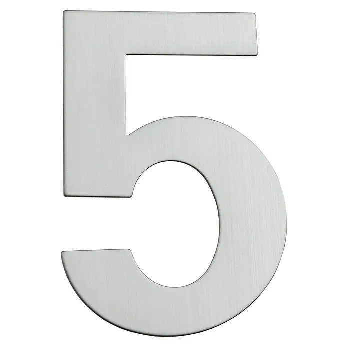Portaferm Hausnummer 5Höhe: 15 cm, Edelstahl, Motiv: 5 - Nahaufnahme der Hausnummer 5 aus gebürstetem Metall, elegant und modern im Design. Ideal für eine stilvolle Kennzeichnung.
