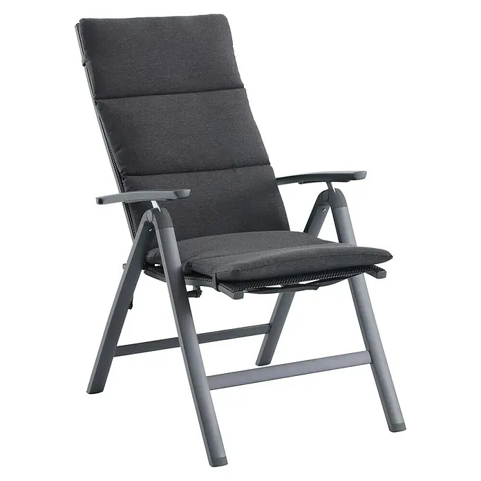 Sunfun Gartenmöbel-Set Diana/Maja - 13 -tlg., Akazie, Aluminium, Textilen, Olefin, Naturbraun/Night-Grey - Komfortabler Relaxsessel in Grau mit verstellbarer Rückenlehne und Armlehnen für entspannte Stunden im Freien.