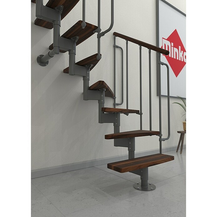 Minka Sporedne stepenice Joker Turn  (Visina kata: 302,9 cm, Boja gazišta: Orah, Boja metala: Siva) | BAUHAUS