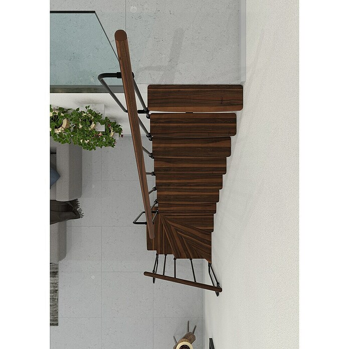 Minka Sporedne stepenice Joker Turn  (Visina kata: 302,9 cm, Boja gazišta: Orah, Boja metala: Crna) | BAUHAUS