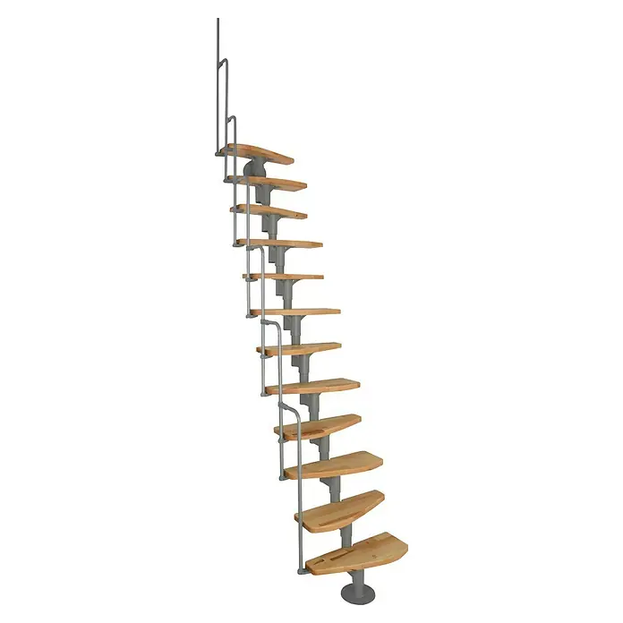 Minka Raumspartreppe Monaco - Breite: 60 cm, Grau, Farbe Stufen: Buche Natur, Geschosshöhe: 294 cm - Die Wendeltreppe aus Holz mit Metallgeländer ist ein echter Hingucker. Sie bietet eine elegante Lösung für den Aufstieg in Ihrem Zuhause.
