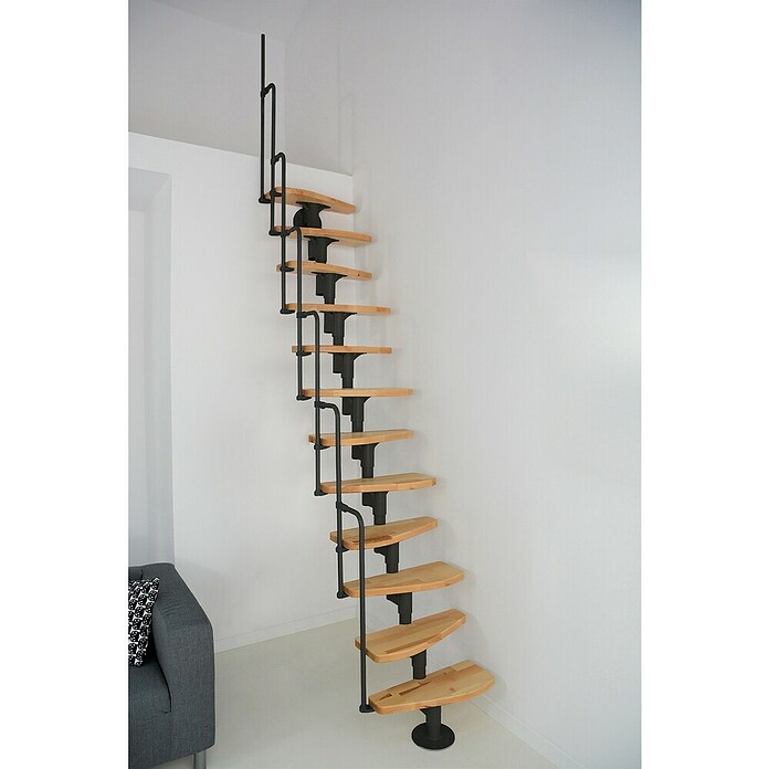 Minka Sporedne stepenice Monaco  (Visina kata: 294 cm, Boja rukohvata: Crna, Boja gazišta: Bukva) | BAUHAUS