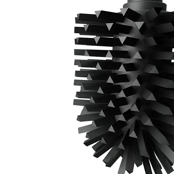 Camargue Ersatzbürste - Mit Rohr, Thermoplast, Farbe: Edelstahl/Schwarz, Höhe: 35 cm - Nahaufnahme einer schwarzen Industriebürste mit dreieckigen Borsten vor dunklem Hintergrund.