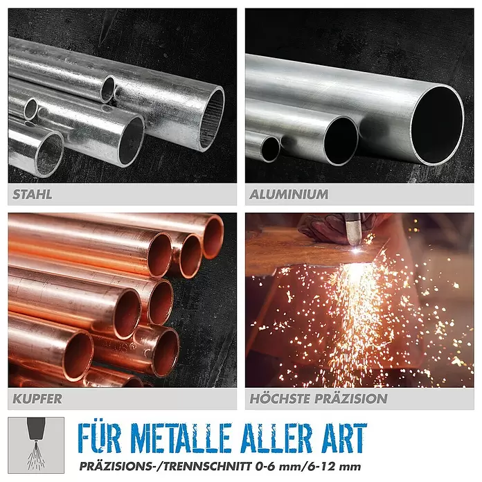 Güde Plasmaschneider GPS-K AIR CUT 40 AK - Schweißstrom: 15 A - 40 A, Max. Schnittstärke: 12 mm, 230 V - Plasmaschneider schneidet präzise Stahl, Aluminium und Kupfer, zeigt Vielseitigkeit für Metalle bis 12 mm.