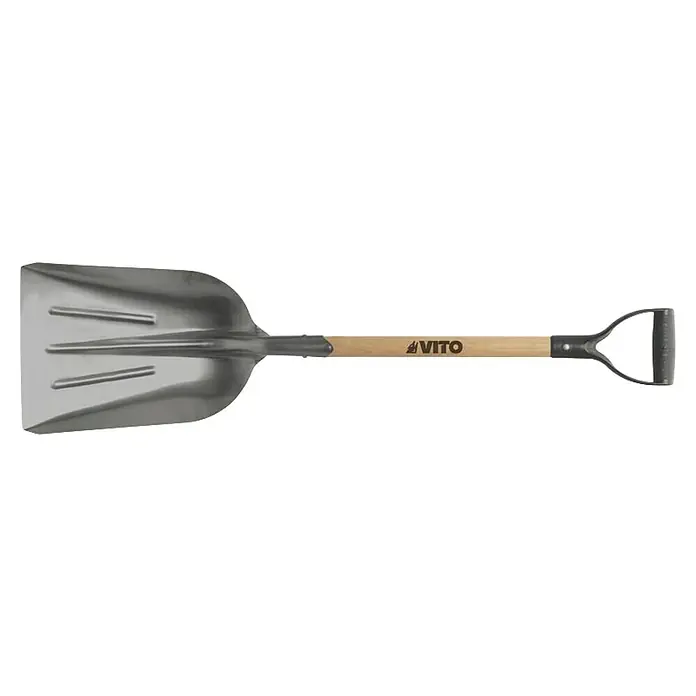 Pala de construcción - Mango en D, Material paleta: Aluminio, Ancho: 29 cm - Aquí hay una pala de nieve de la marca Vito. Tiene un mango de madera y un mango en forma de D de metal. La pala es de aluminio.