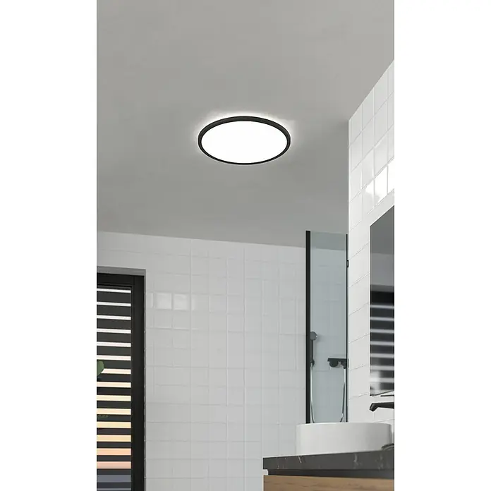 Eglo Plafón LED Testara-E - 17 W, Ø x Al: 30 x 3 cm, Negro, Blanco neutro - Iluminación moderna de baño con una lámpara de techo redonda. La lámpara tiene un borde negro y proporciona luz difusa para un ambiente agradable.