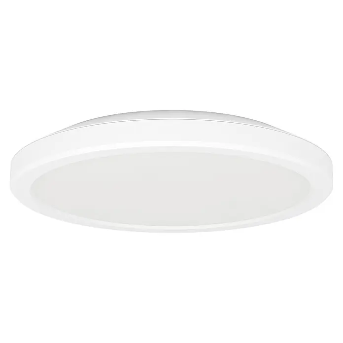 Eglo Plafón LED Testara-E - 11,2 W, Ø x Al: 21,1 x 3 cm, Blanco, Blanco neutro - Primer plano de una lámpara de techo redonda y blanca, mostrando su iluminación suave y uniforme y su estética moderna.