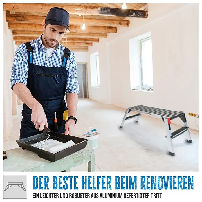 Güde Arbeitsplattform GAAP 960 - L x B x H: 127,1 x 44,6 x 49,5 cm - Leichte, robuste Aluminium Arbeitsplattform beim Renovieren.