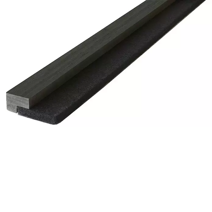 FN Neuhofer Abschlussleiste Acustico - Dunkelgrau, 2.750 x 52,5 x 18 mm - Dunkelgraue Dichtungsleiste, Holzoptik oben, Filz unten.