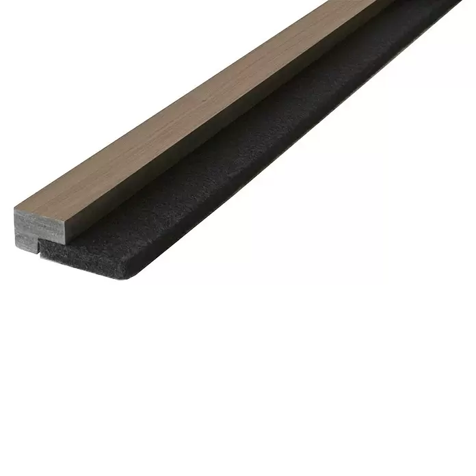 FN Neuhofer Abschlussleiste Acustico - Walnuss roh, 2.750 x 52,5 x 18 mm - Braunes Holzoptikprofil mit dunkler Filzdichtung für Abdichtung.