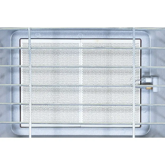 Güde Gasheizstrahler GHS 4200 M PIEZO - 3,2 kW - 4,4 kW - Nahaufnahme eines Infrarot-Gasheizstrahlers mit Schutzgitter, der Wärme und Sicherheit bietet.