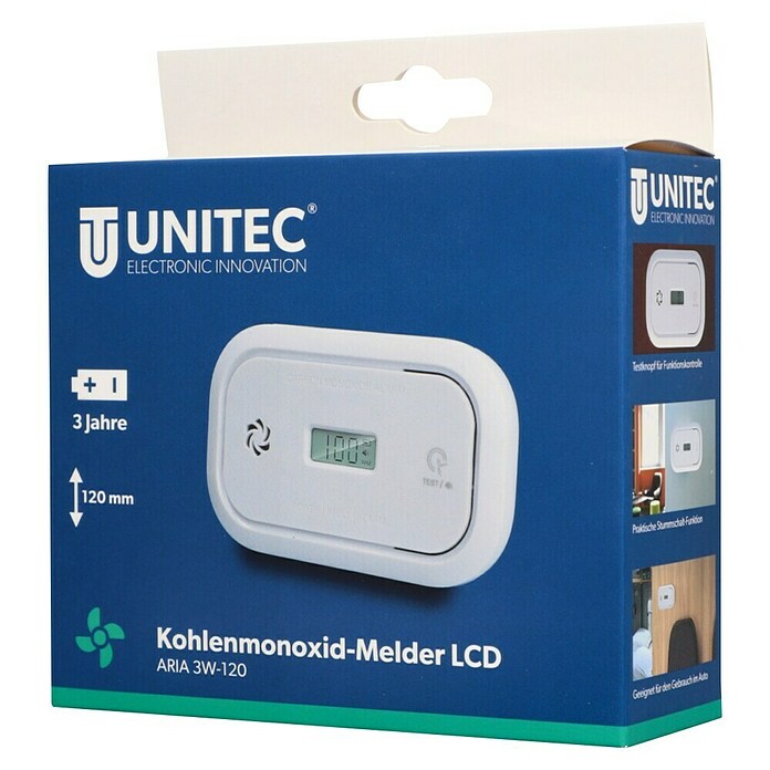 UniTEC Kohlenmonoxidmelder mit Display (L x B x H: 52 x 143 x 150 mm, Batterielaufzeit: 3 Jahre) | BAUHAUS