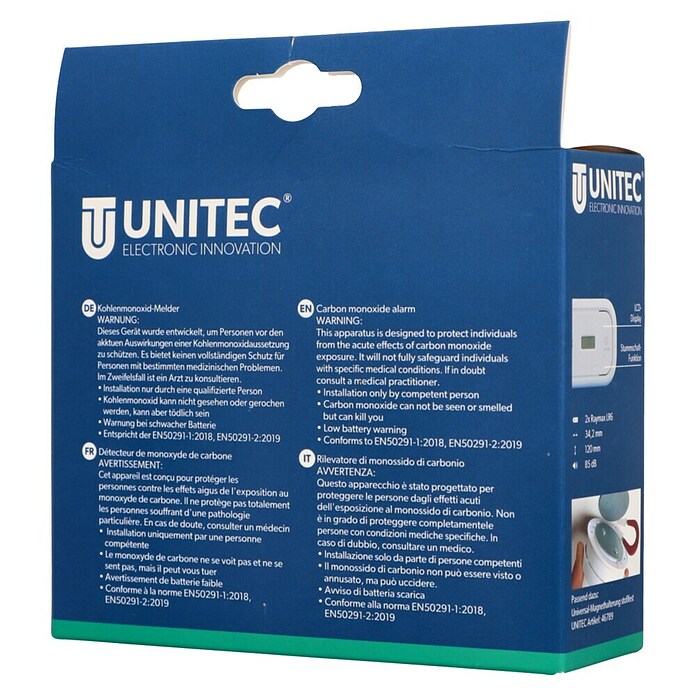 UniTEC Kohlenmonoxidmelder mit Display (L x B x H: 52 x 143 x 150 mm, Batterielaufzeit: 3 Jahre) | BAUHAUS