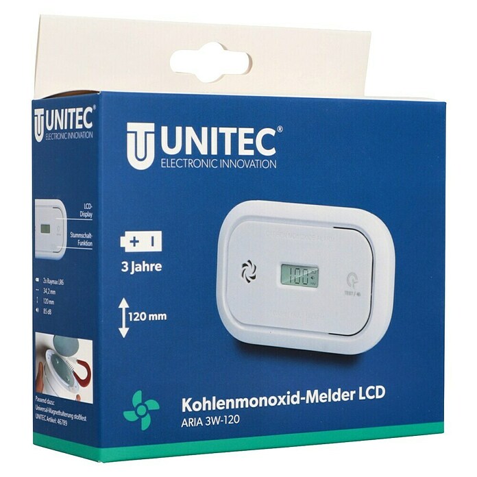 UniTEC Kohlenmonoxidmelder mit Display (L x B x H: 52 x 143 x 150 mm, Batterielaufzeit: 3 Jahre) | BAUHAUS