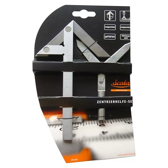 Scala Zentrierhilfe Set - L x B: 10 x 7 cm, Gesamtumfang: 2 -tlg. - Scala Zentrierhilfe-Messwerkzeugset aus gehärtetem, rostgeschütztem Werkzeugstahl, in schwarzer und weißer Verkaufsverpackung.