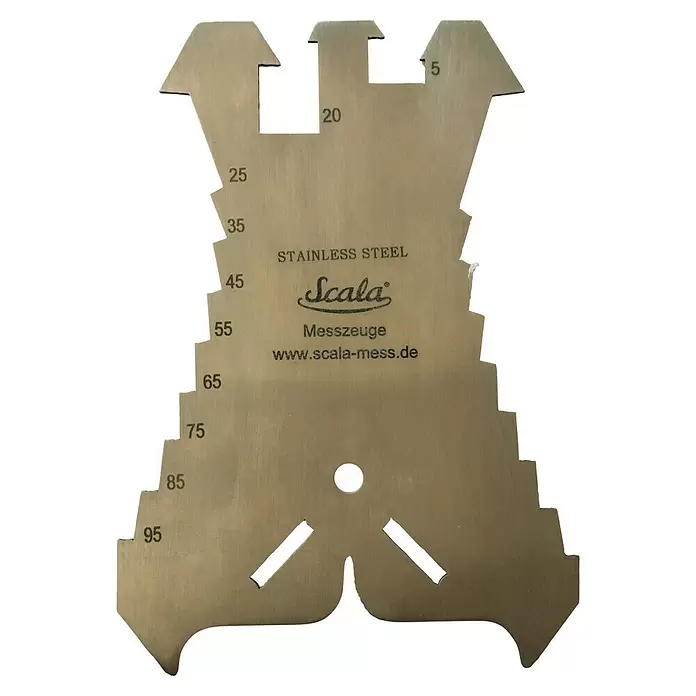Scala Anreißschablone - L x B: 14 x 10 cm, Stahl - Edelstahl-Winkellehre von Scala, mit Messwerten von 5 bis 95 markiert.