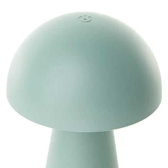 Brilliant Akku-Tischleuchte Navabi - 1,5 W, 9,5 x 17,9 cm, Grün, Warmweiß - Nahaufnahme einer mintgrünen Pilzlampe, die ein sanftes, beruhigendes Licht ausstrahlt und eine entspannende Atmosphäre schafft.