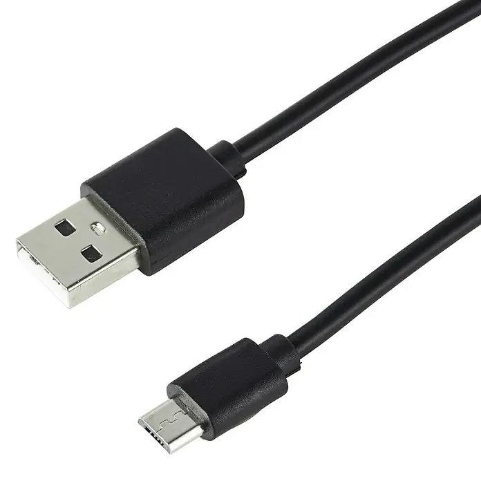 Brilliant Akku-Tischleuchte Jona - 2 W, 9 x 25 cm, Beige, Warmweiß - Schwarzes USB-Kabel mit USB-A- und Micro-USB-Anschlüssen für die Datenübertragung und das Aufladen von Geräten.