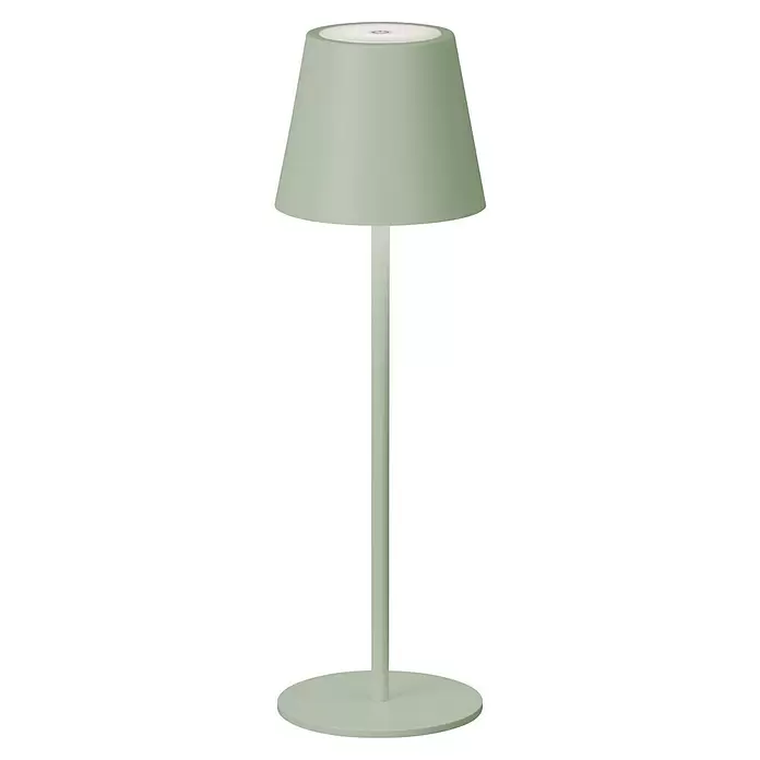 FHL easy Akku-Tischleuchte Viletto - 2 W, L x B x H: 11 x 11 x 36,5 cm, Salbeigrün, Warmweiß - Hellgrüne Tischlampe mit konischem Schirm, schlankem Fuß und rundem Sockel.
