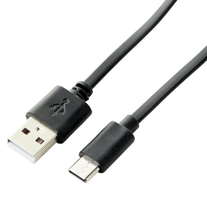 Brilliant Akku-Tischleuchte Navabi - 1,5 W, 9,5 x 17,9 cm, Grün, Warmweiß - Schwarzes USB-Kabel mit USB-A- und USB-C-Anschlüssen für eine vielseitige Gerätekonnektivität und zuverlässige Datenübertragung.