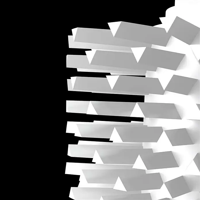 Camargue Ersatzbürste - Mit Rohr, Thermoplast, Farbe: Edelstahl/Weiß, Höhe: 35 cm - Abstraktes 3D-Modell mit weißen geometrischen Formen vor schwarzem Hintergrund, das eine moderne Architektur oder ein Kunstobjekt darstellt.