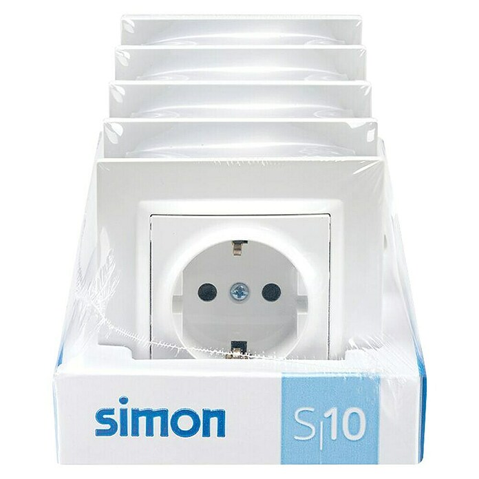 Simon 10 Enchufe pack 5 (Blanco, Brillante, Plástico, Montaje enrasado) | BAUHAUS