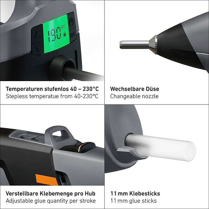 Steinel Pistola termoencoladora PRO GlueMatic 7011 (Diámetro cartucho de cola: 11 mm, Rango de temperaturas: 40 °C - 230 °C) | BAUHAUS