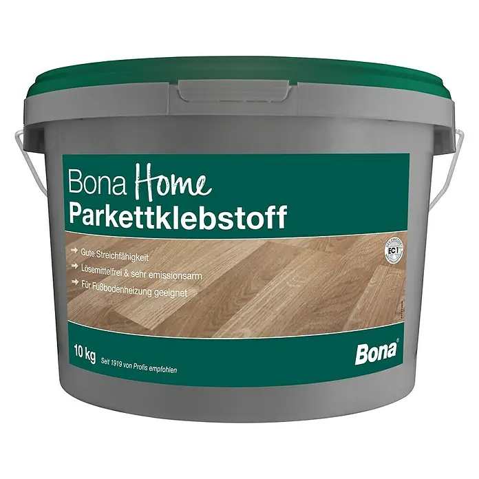 Bona Home Bodenbelagskleber - 10 kg, Lösemittelfrei - Eimer Bona Home Parkettklebstoff. Parkettklebstoff für den Innenbereich mit guter Streichfähigkeit und geringen Emissionen, 10 kg.