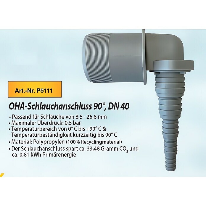 Schlauchanschluss 9° (DN 50, Passend für: Schläuche mit 8,2-26,5 mm Durchmesser) | BAUHAUS