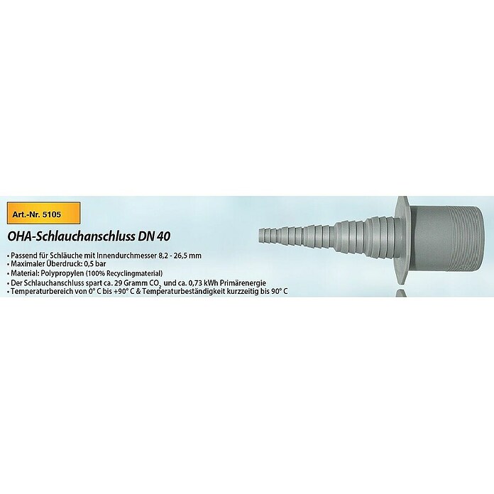 Schlauchanschluss gerade (DN 40, Passend für: Schläuche mit 8,2 - 26,5 mm Durchmesser) | BAUHAUS