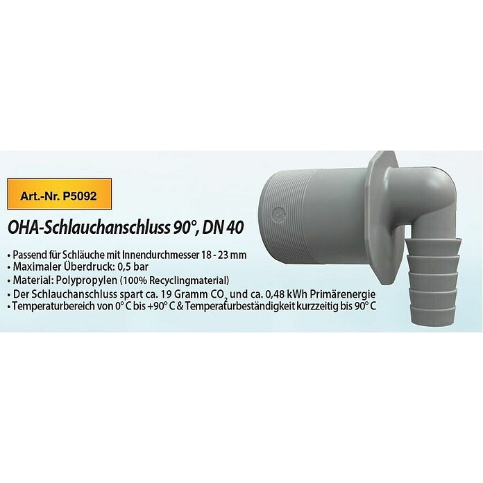 Schlauchanschluss 9° (DN 40, Passend für: Schläuche mit 18-23 mm Durchmesser) | BAUHAUS