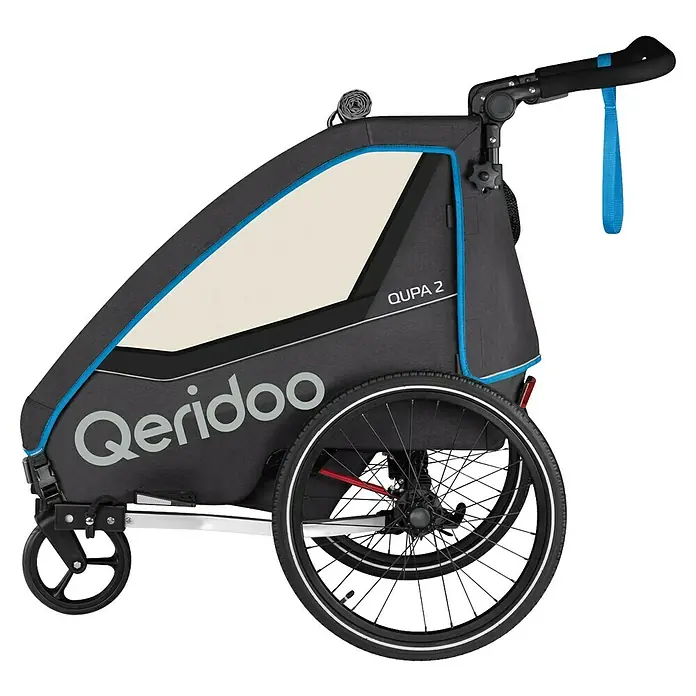 Qeridoo Kinderfahrradanhänger Qupa 2 - Zweisitzer, Blau - Ein Qeridoo Qupa 2 Fahrradanhänger für Kinder, ideal für Ausflüge.