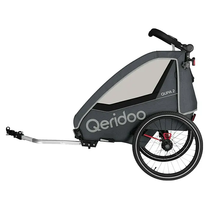 Qeridoo Kinderfahrradanhänger Qupa 2 - Zweisitzer, Grau - Qeridoo QUPA 2 Fahrradanhänger, ideal für den sicheren und komfortablen Transport von Kindern.