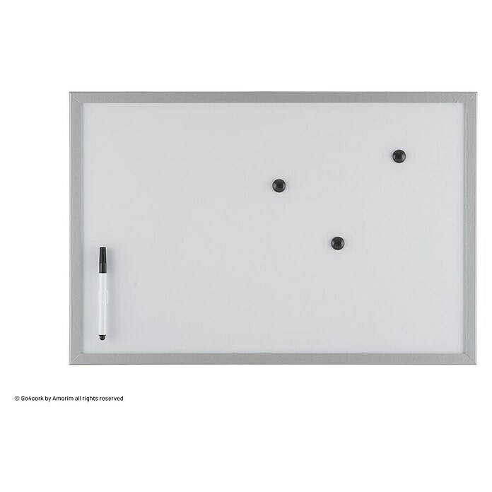 Pizarra magnética Mag (60 x 1,6 x 40 cm, Metal, Plateado, Contiene imanes y un rotulador)