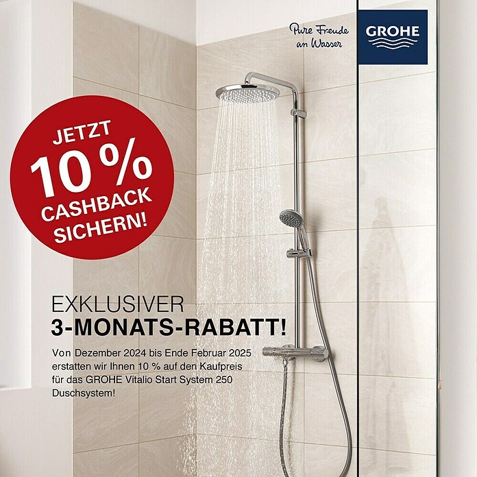 Grohe Vitalio Start Duschsystem 250 (Mit Thermostatarmatur, Lochabstand: 101,6 cm, Anzahl Strahlarten: 2 Stk., Chrom) | BAUHAUS