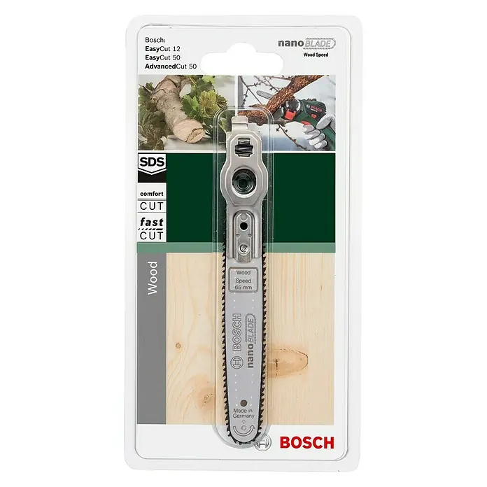Bosch NanoBlade-Sägeblatt Wood Speed - Schnittlänge: 65 mm, Einsatzbereich: Holz - NanoBlade Wood Speed Sägeblatt von Bosch für komfortable und schnelle Holzschnitte mit einer Schnitttiefe bis zu 65 mm.