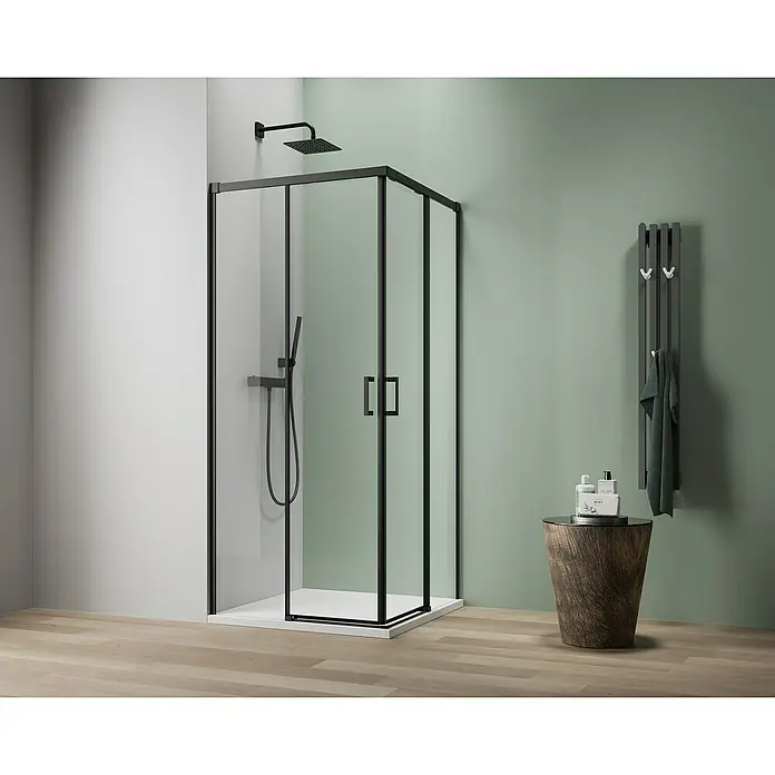 Camargue Roma Mix & Match Eckdusche - L x B x H: 80 x 80 x 195 cm, Beschichtet, Schwarz, Glasstärke: 6 mm - Elegante schwarze Duschkabine im modernen Badezimmer. Die Duschabtrennung ist ein echter Hingucker und wertet den Raum auf.
