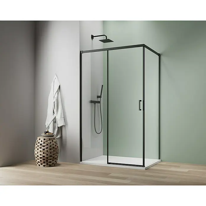 Camargue Roma Mix & Match Eckdusche - L x B x H: 100 x 100 x 195 cm, Beschichtet, Schwarz, Glasstärke: 6 mm, DIN Anschlag: Links - Elegante Duschkabine mit schwarzem Rahmen und klarem Glas. Der moderne Look passt perfekt in jedes Badezimmer.