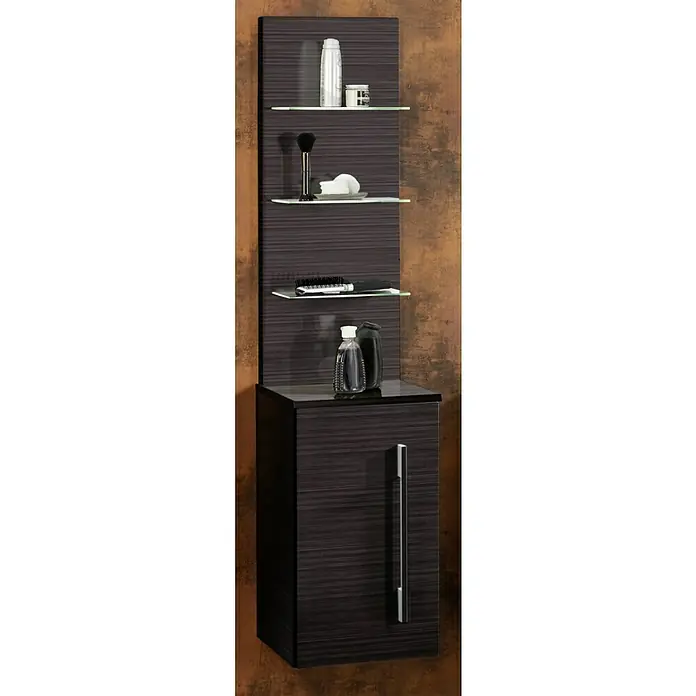 Camargue Stella Seitenschrank - 30,4 x 32,5 x 151,6 cm, Dark Oak - Schmaler Badezimmerschrank mit Regalen zur Aufbewahrung von Badartikeln. Das dunkle Holzfurnier verleiht eine moderne Note.