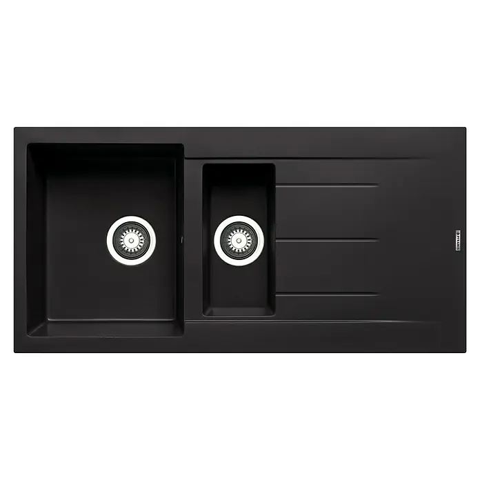 Pyramis Einbauspüle Alazia - 100 x 50 cm, Schwarz - Schwarze Spüle mit zwei Becken und Abtropffläche, ideal für moderne Küchen. Das elegante Design bietet Funktionalität und Stil.
