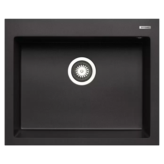 Pyramis Einbauspüle Istros - B x L: 61 x 50 cm, Schwarz - Schwarze Granitspüle mit Einzelbecken und Edelstahlablauf.