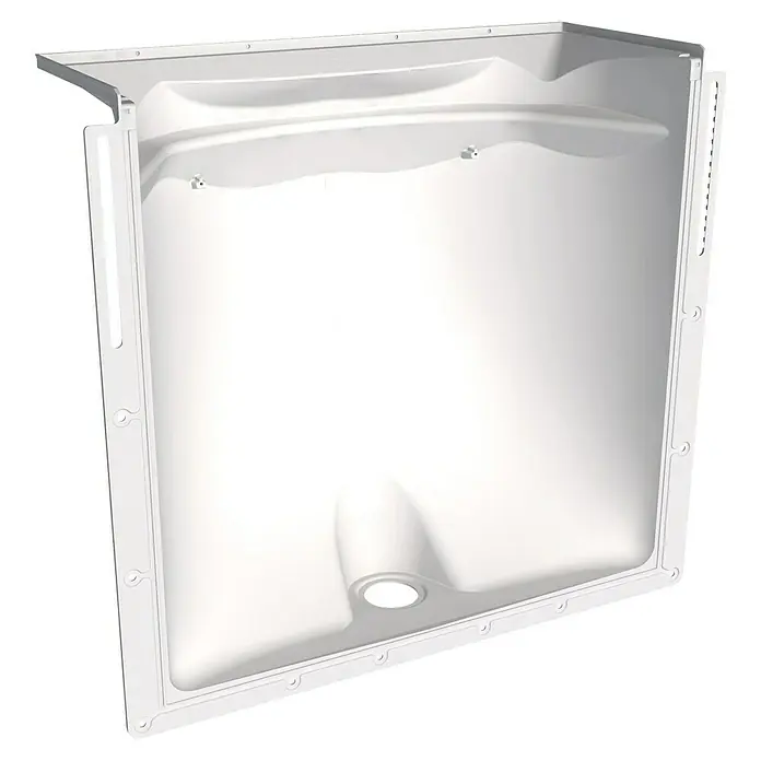 ACO Therm Lichtschacht-Set - 60 x 100 x 100 cm, Polypropylen - Innenansicht einer weißen Duschwanne mit Ablauf. Die Duschwanne hat eine rechteckige Form und ist aus Kunststoff gefertigt.