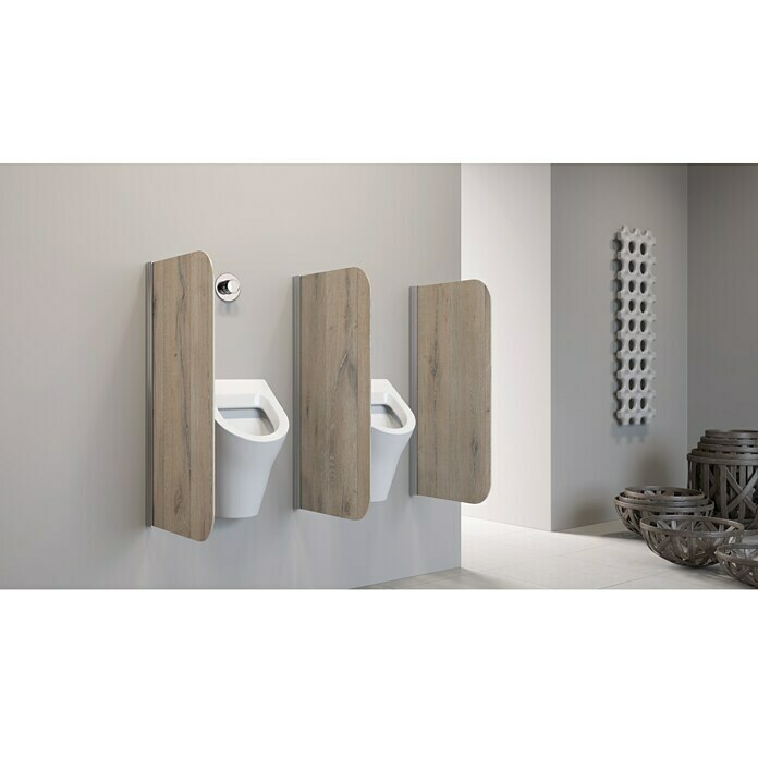 GEO Urinal-Trennwand Radius 100 (50 x 90 cm, Aluminium-Verbundplatte mit Polyethylen-Kern, Dekor: Eiche gekalkt)