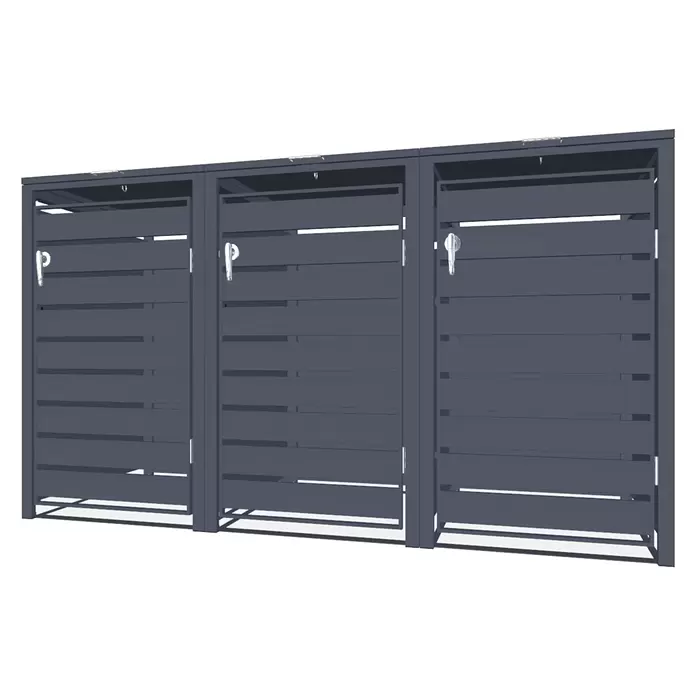 Metzler Mülltonnenbox - 204 x 80 cm, Stahl, Anthrazit, Geeignet für Anzahl Mülltonnen: 3 Stk., Mit Lamellen