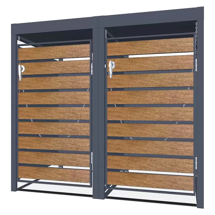 Metzler Mülltonnenbox - 136 x 80 cm, Stahl, Anthrazit/Braun, Geeignet für Anzahl Mülltonnen: 2 Stk., Mit Pflanzdach